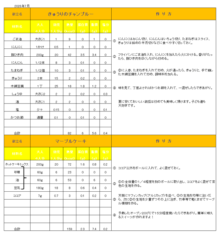 今月の人気メニュー