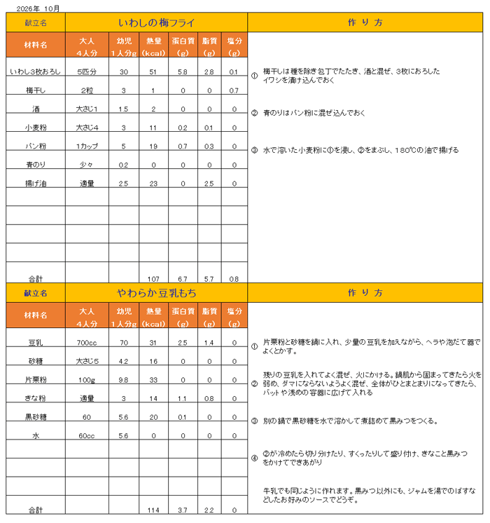 今月の人気メニュー
